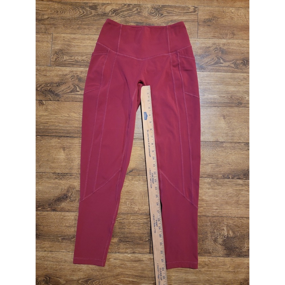 Til You Collapse Womens‎ High Waisted Pocket Leggings Berry Red Burgundy Small